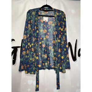 Nadine West Sheila Rose Sheer Floral Wrap Cardigan Large Fairy Fall Artsy‎ Boho